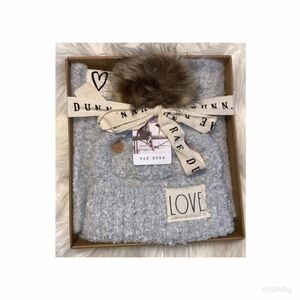NEW Rae Dunn Love Hat & Scarf Set Gray
